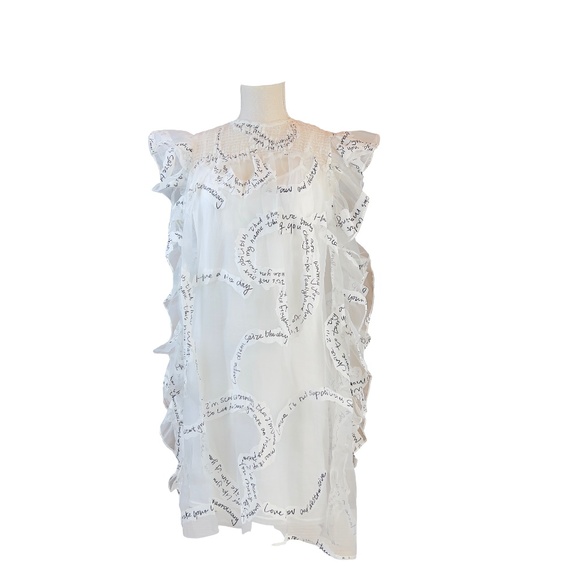 #A332  Nancy Whimsical Artsy White Sheer Ruffle Layered Organza Dress NWT L - Picture 1 of 4